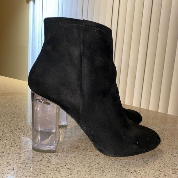 Nubuck black booties with clear glass heel - Picture 2 of 7